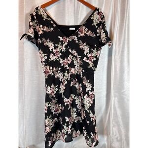 Abercrombie Fitch‎ Black Floral Smocked V Neck Short Sleeve Mini Dress Women's L